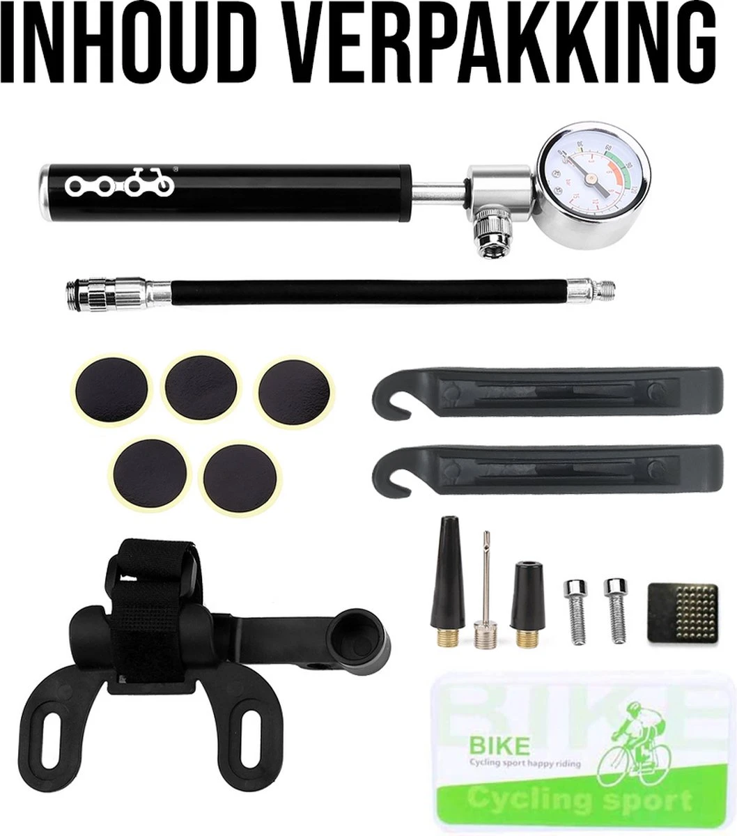 LHP Fietspomp Mini - Analoog Drukmeter - Inclusief Naaldventiel En Fietsbandreparatieset - Image 9