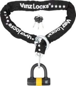 VINZ Trivor ART 4 Kettingslot - 150 Cm Motorslot Van Gehard Staal Met Ring / Scooterslot Met Hangslot / Schijfremslot
