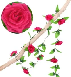 Bloemenslinger Rozen Fiets Donkerroze - Stijlvolle Bloemenstreng Voor Fietsmand Of Stuur - 220 CM Bloemen - Plastic Kunstbloemen Fiets Slinger