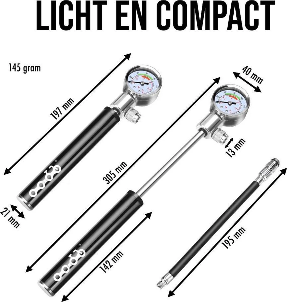 LHP Fietspomp Mini - Analoog Drukmeter - Inclusief Naaldventiel En Fietsbandreparatieset - Image 3