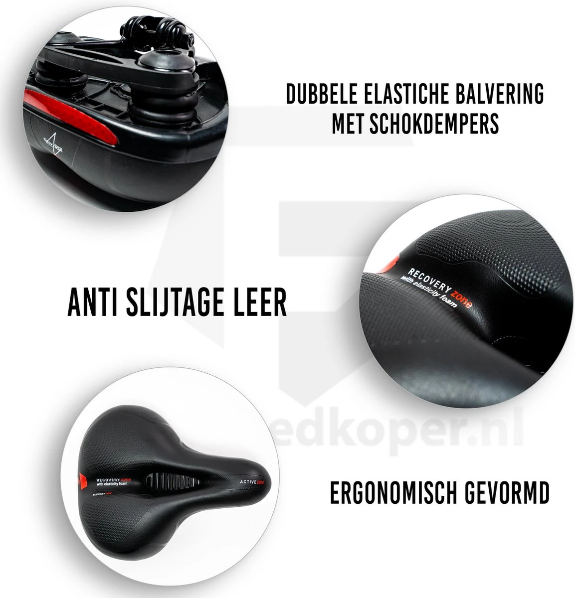 Voltano Fietszadel Met Gelpads - Zwart/Rood - Uitsparing - Zadelvering - Unisex - Incl. Gratis Zadelstrop - Image 4