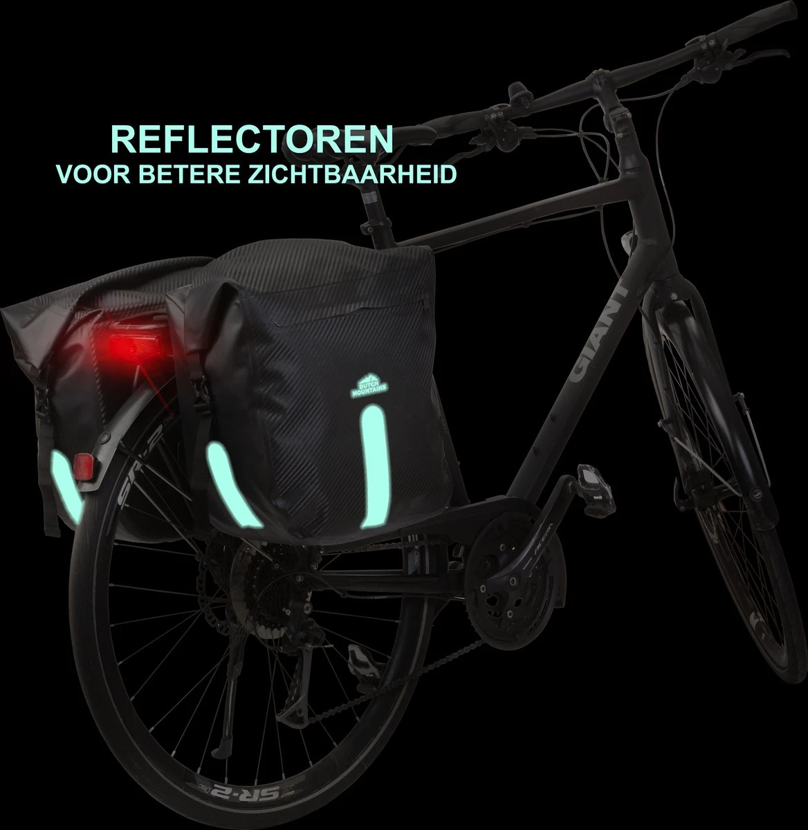 Dutch Mountains Dubbele Fietstas 46 Ltr | 100% Waterdichte Fietstas | Rolltop Sluiting | Reflectoren | Zwart - Image 6
