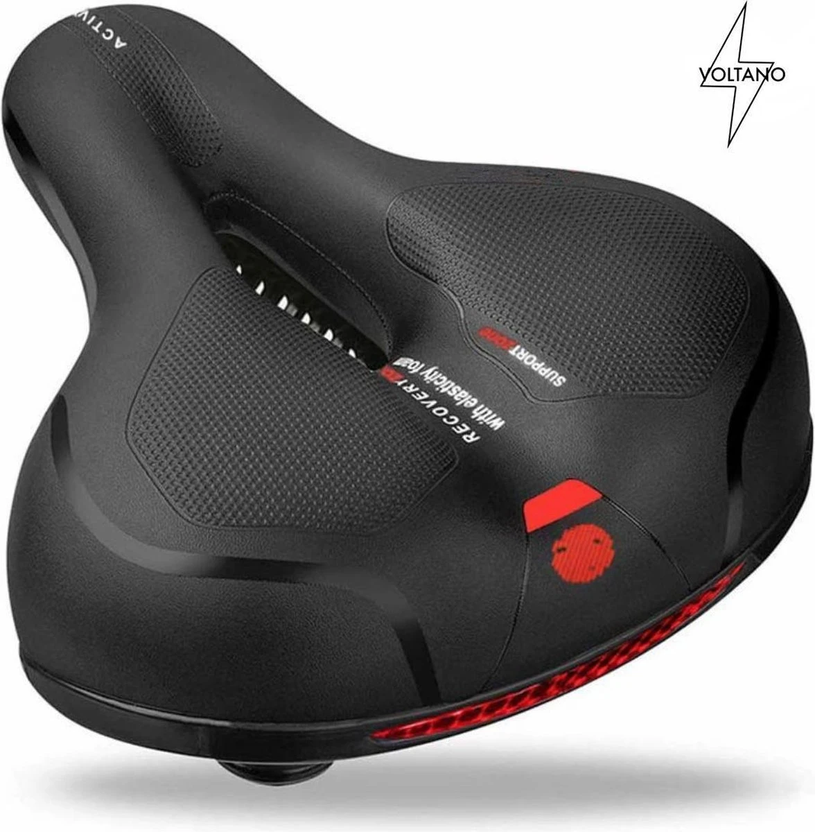 Voltano Fietszadel Met Gelpads - Zwart/Rood - Uitsparing - Zadelvering - Unisex - Incl. Gratis Zadelstrop