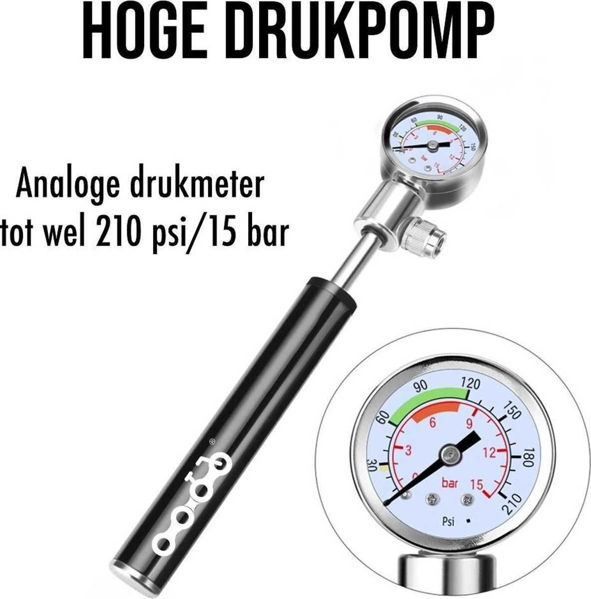 LHP Fietspomp Mini - Analoog Drukmeter - Inclusief Naaldventiel En Fietsbandreparatieset - Image 4
