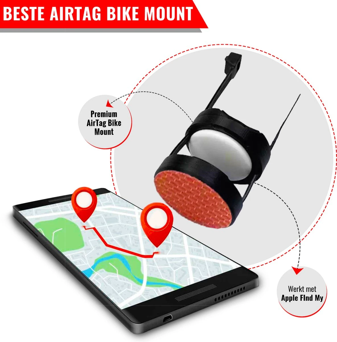 Airtag Bike Mount Compatibel Met Apple AirTag Fietsmontage Reflector Antidiefstal Tracering Zwart Montagegereedschap Fiets AppleAirtag AirTag Fiets - Image 3