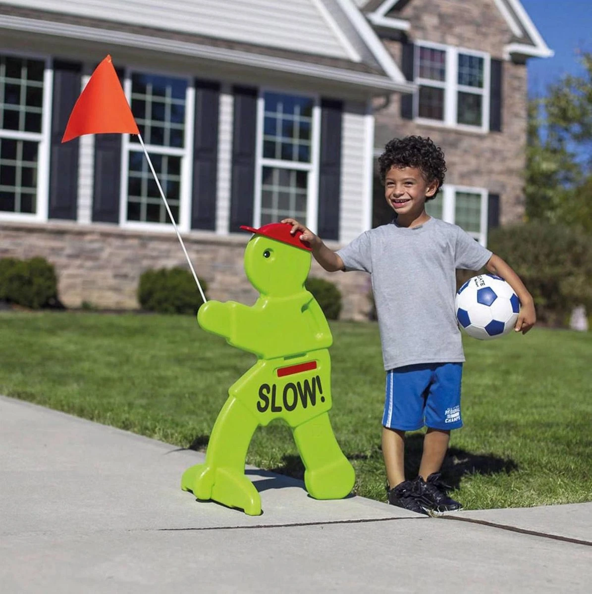 Victor Veilig Met Rode Waarschuwingsvlag - Verkeersmaatje / Verkeerspop In Fluoriserend Groen - Pas Op Spelende Kinderen Waarschuwingsbord Kid Alert - Image 3