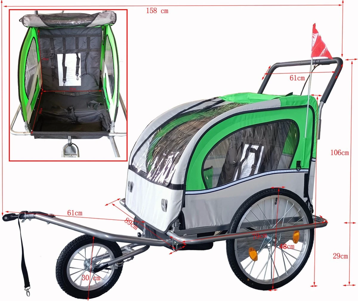 Fietskar Kind - Fietsaanhanger - Met Schokbreker - Rood - Image 6