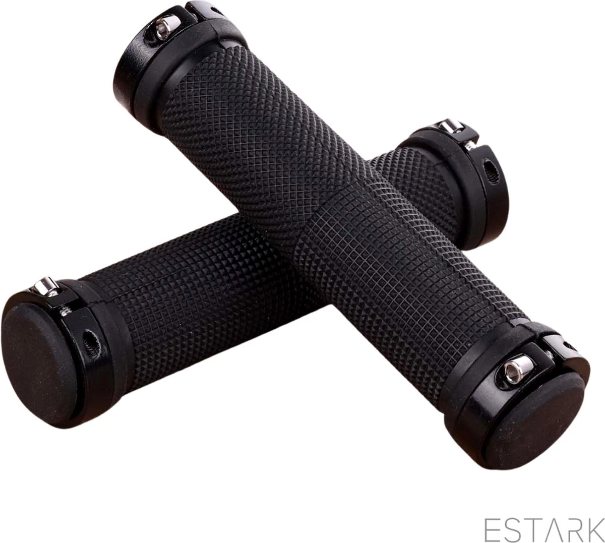 ESTARK® - Fietshandvatten - Lock-On - Handvatten - Universeel - Fiets – Mountainbike – Professioneel - Grips - Extra Grip – Fietshandvaten -Handvaten - Handig Te Monteren - Anti-slip – Fietsen – Stuur – Bikegrips – Lock-on Aanspanbaar - Zwart - LO-zw