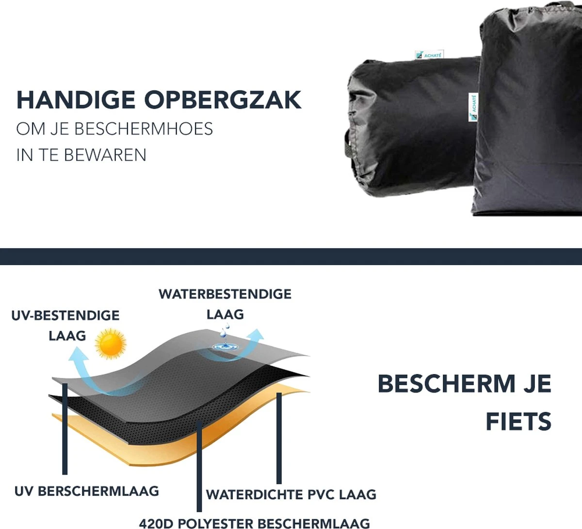 Achaté Fietshoes Universeel Voor Alle Fietsen En Scooters - Waterdicht 420D Oxford - Fiets Hoes Voor 1 Fiets - Incl. Opbergzak - Image 8