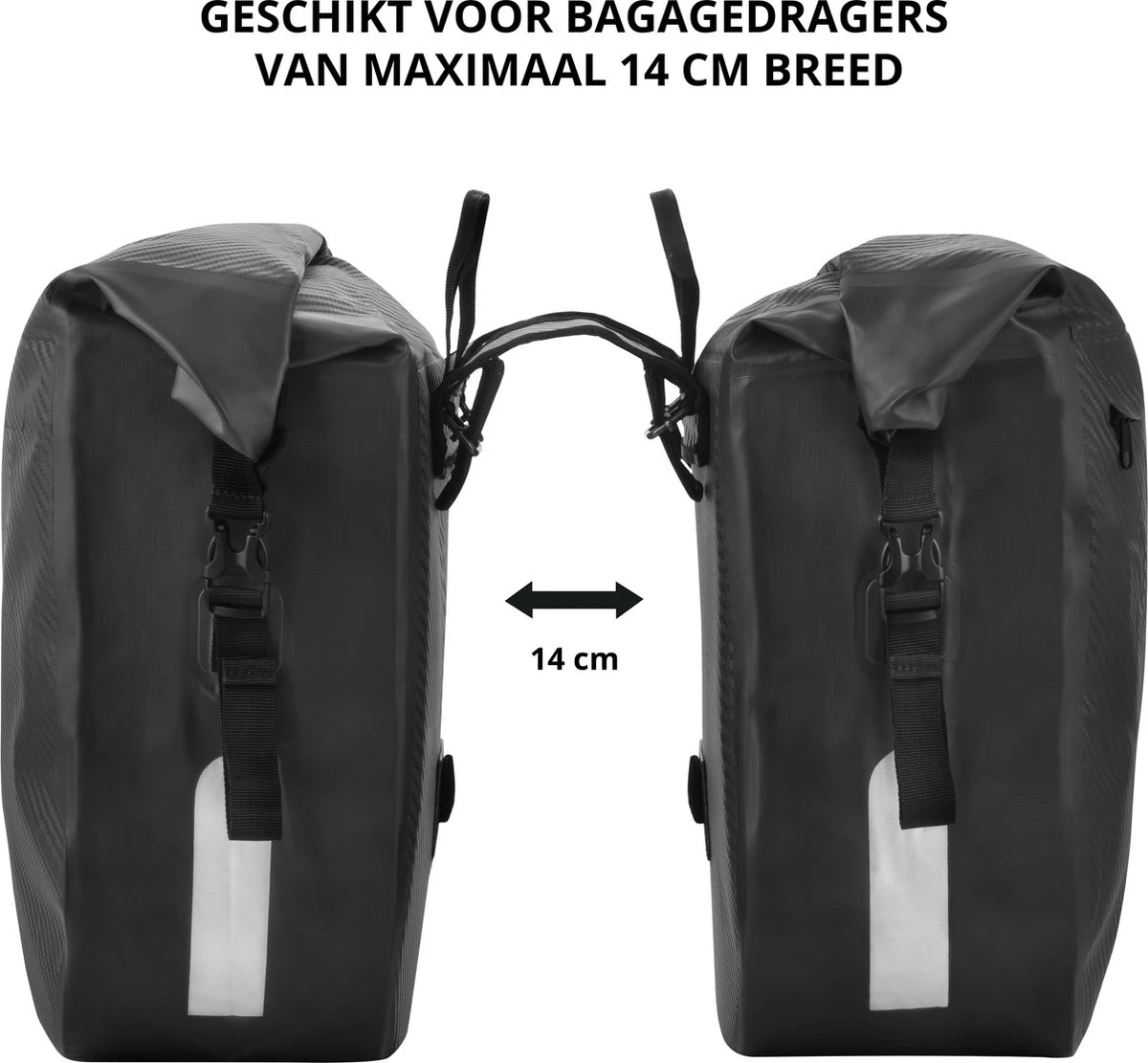Dutch Mountains Dubbele Fietstas 46 Ltr | 100% Waterdichte Fietstas | Rolltop Sluiting | Reflectoren | Zwart - Image 4