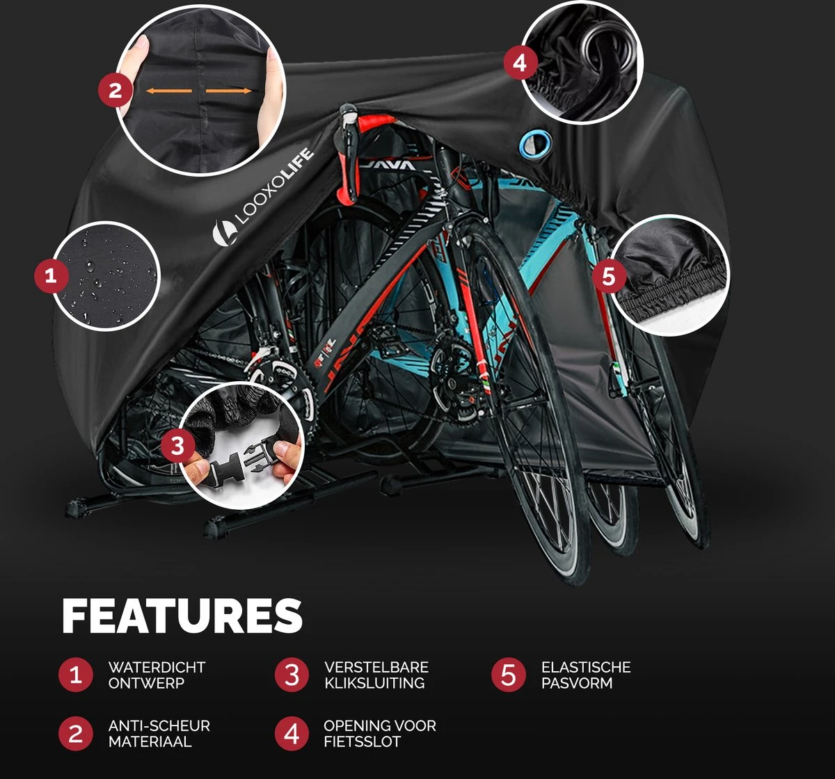 Merkloos Fietshoes - Voor 2 Fietsen Of 3 Fietsen - Waterdicht - Ultra Sterk & Dik - Premium PU Coating - Incl. Opberghoes - Image 4