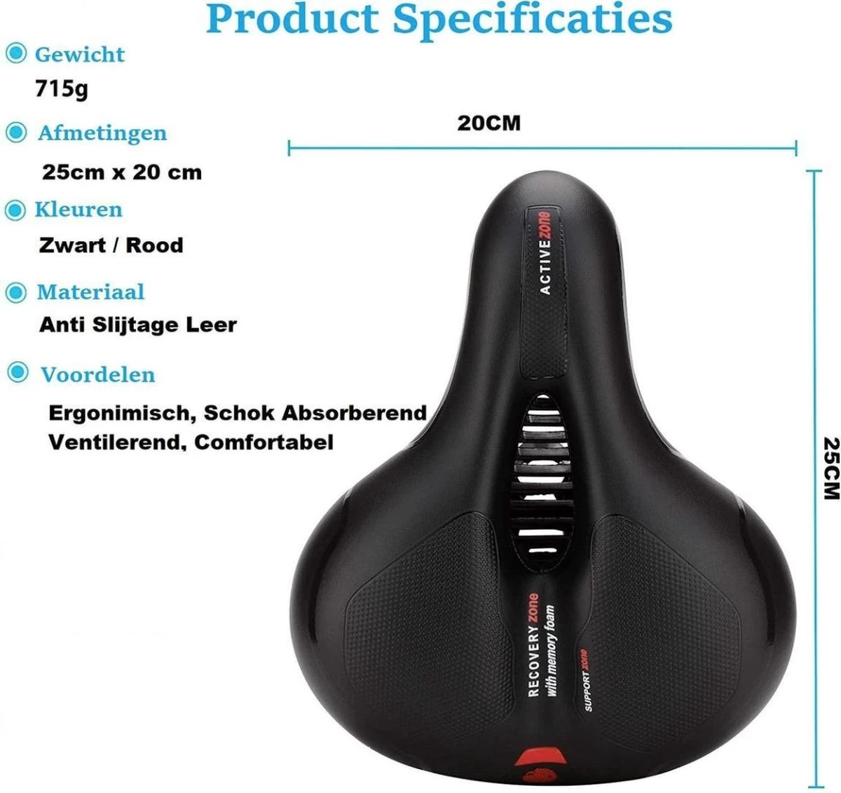 Voltano Fietszadel Met Gelpads - Zwart/Rood - Uitsparing - Zadelvering - Unisex - Incl. Gratis Zadelstrop - Image 12