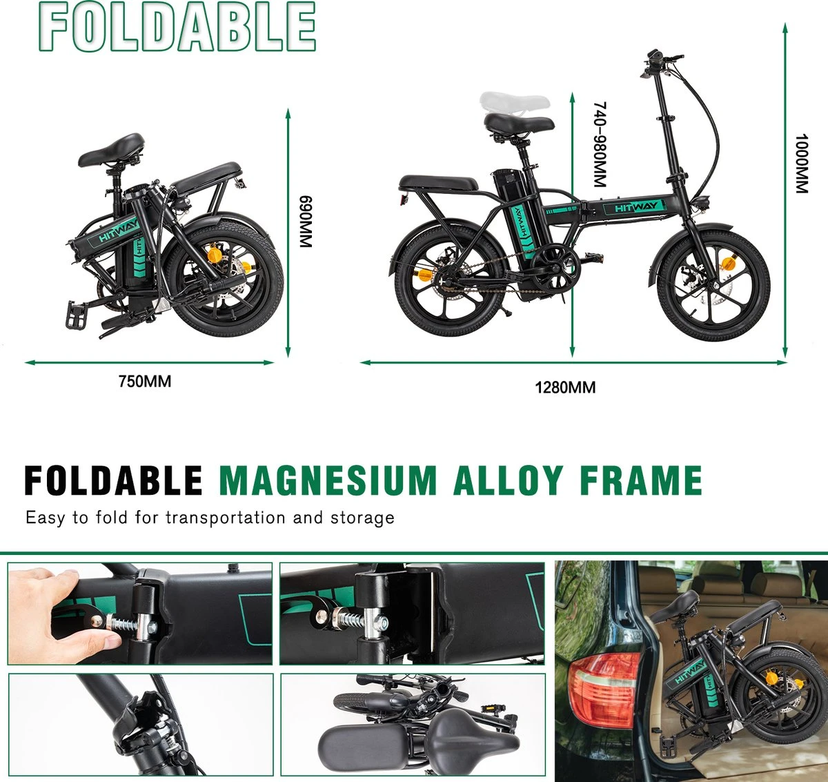 Hitway BK5 Elektrische Fiets | Opvouwbare E-bike | 16 Inch | Hitway BK5 250W Motor | Zwart - Image 4