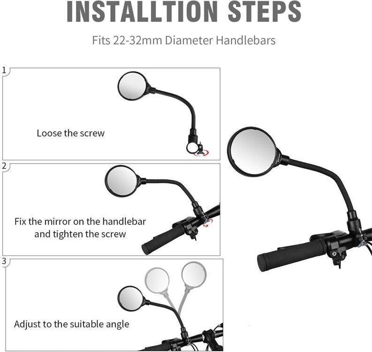 Merkloos 1 Stuk Fiets Achteruitkijkspiegel Groothoek Bolle Spiegel Mountainbike Veiligheid Spiegel Handvat Zachte Pijp 8cm - Image 8