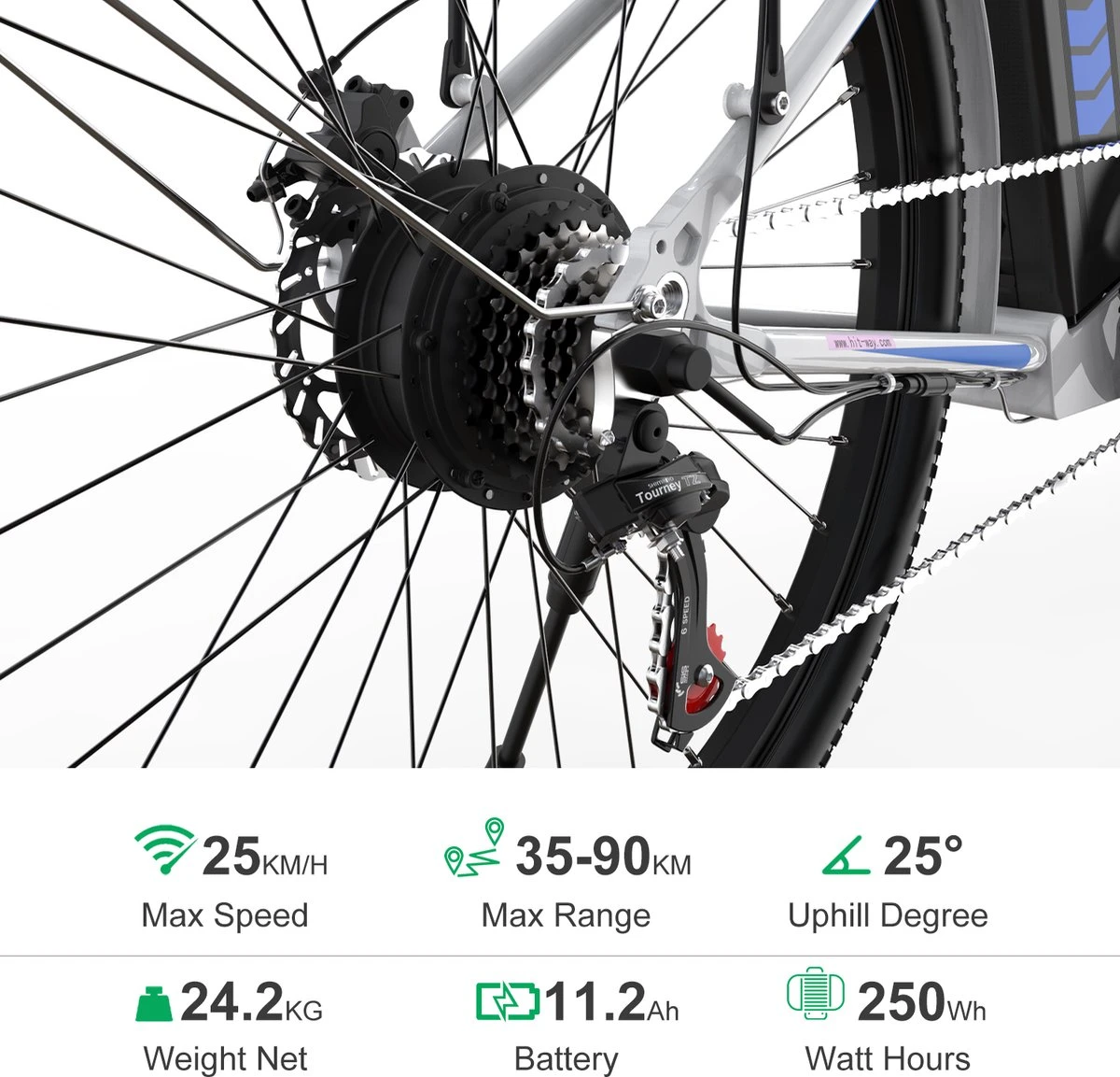 HITWAY Elektrische Fiets, 26 Inch, 250 W Motor, Li-batterij 36 V/11,2 Ah Ebike, Shimano 7 Versnellingen, Tot 35-90 Km - Image 3