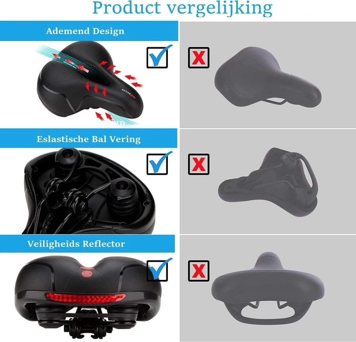 Voltano Fietszadel Met Gelpads - Zwart/Rood - Uitsparing - Zadelvering - Unisex - Incl. Gratis Zadelstrop - Image 11