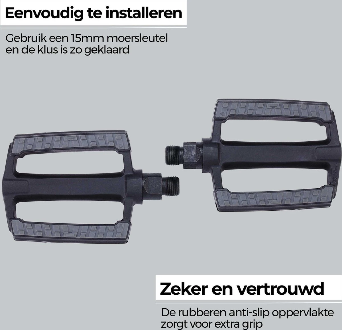 BBB Cycling SteadyRider Fietspedalen - Rubber Antislip - Stadsfiets & E-bike - Met Reflector - Zwart - BPD-44 - Image 3