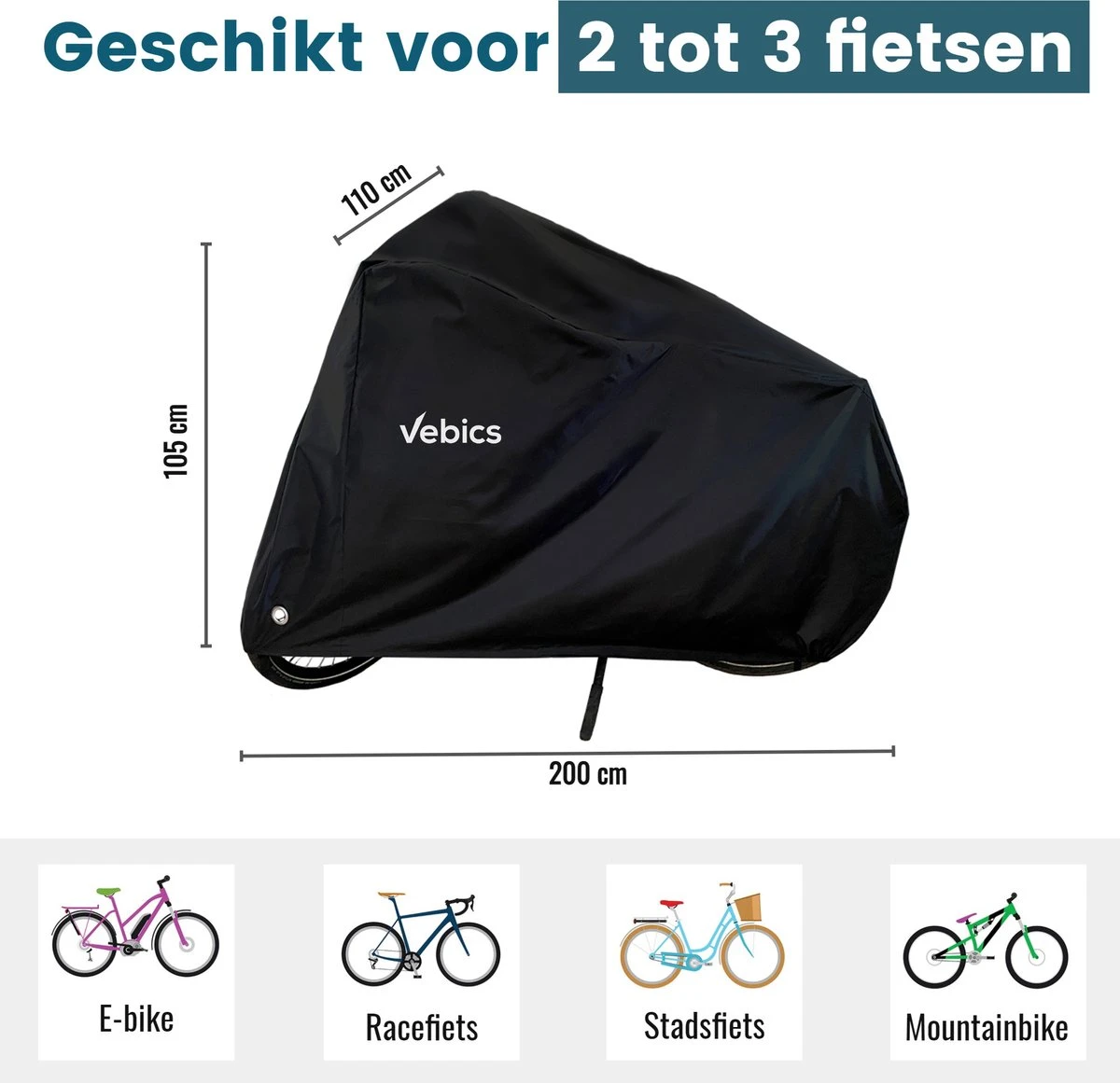 Fietshoes Voor 2 Fietsen - Waterdicht - Fietsbeschermhoes - Elektrische Fiets - Stalling - Fietsbeschermhoes Voor 2 Fietsen - Zwart - Image 3