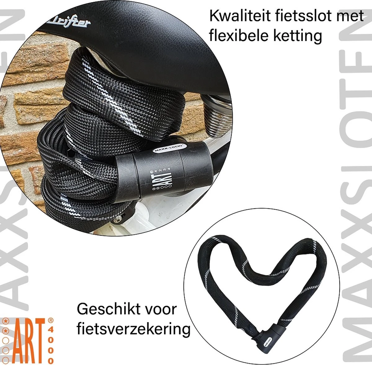 Maxx-Locks Twizel Fietsslot ART 2 | 85 Cm Kettingslot | Gehard Staal | Zwart | Slot E-Bike / Fiets - Image 3