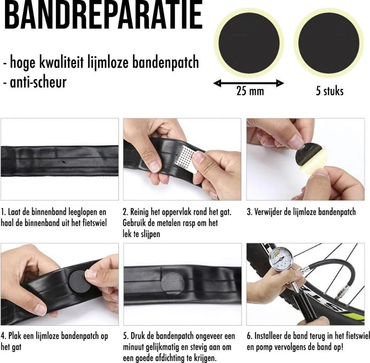 LHP Fietspomp Mini - Analoog Drukmeter - Inclusief Naaldventiel En Fietsbandreparatieset - Image 7