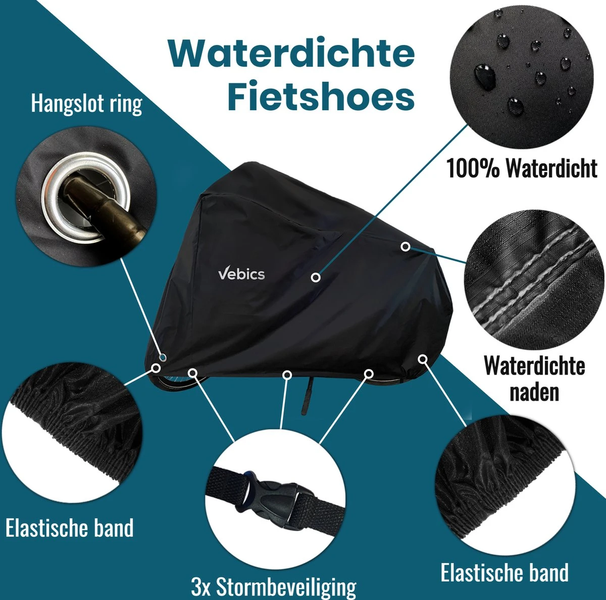 Fietshoes Voor 2 Fietsen - Waterdicht - Fietsbeschermhoes - Elektrische Fiets - Stalling - Fietsbeschermhoes Voor 2 Fietsen - Zwart - Image 2