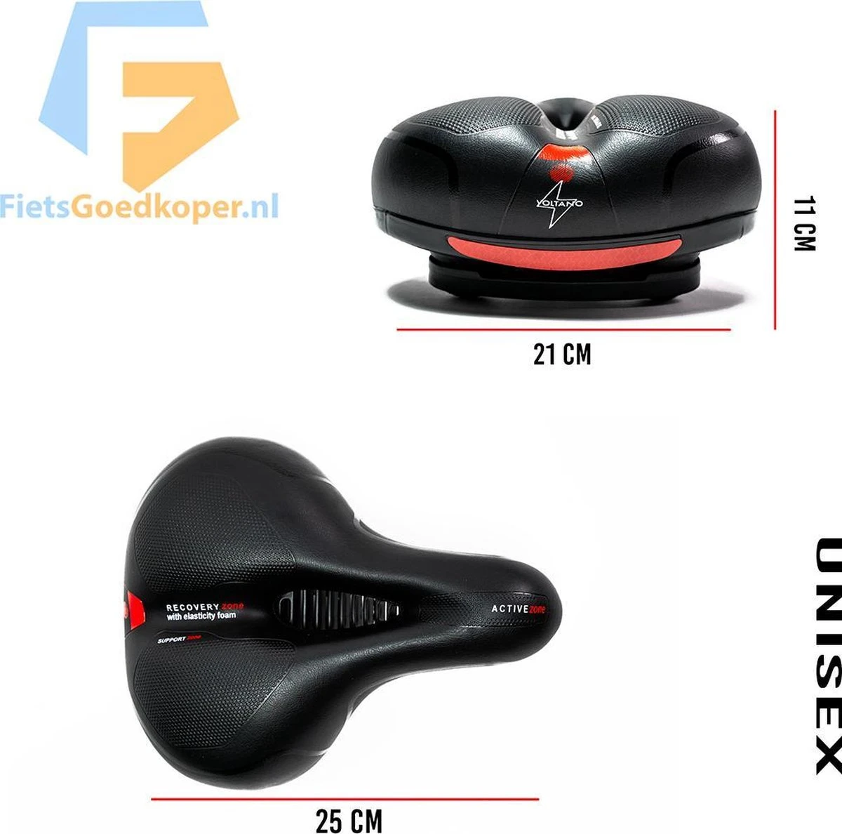 Voltano Fietszadel Met Gelpads - Zwart/Rood - Uitsparing - Zadelvering - Unisex - Incl. Gratis Zadelstrop - Image 9