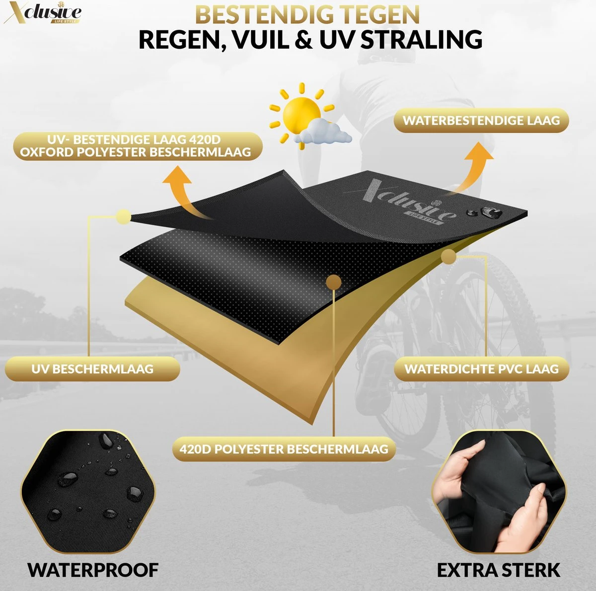 Xclusive-lifestyle® Fietshoes XXL - Universeel - 1 Of 2 Fietsen - Ultra Oxford 420D Zeer Sterk En Extra Dik - Bakfietshoes - Fietscover - Waterdichte PU Coating - Met Opbergtas En Zadelhoes - Image 3