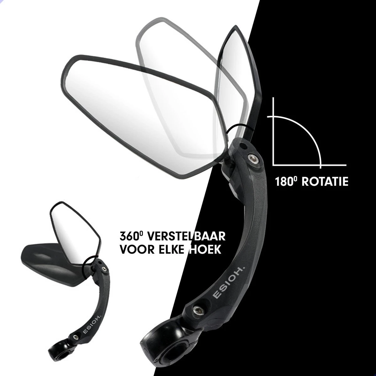 Esioh® Verstelbare Fietsspiegel Rechts Ebike Op Stuur - Achteruitkijkspiegel Fiets – Zijspiegel Fiets 360 ° Draaibaar - Zwart - Image 6