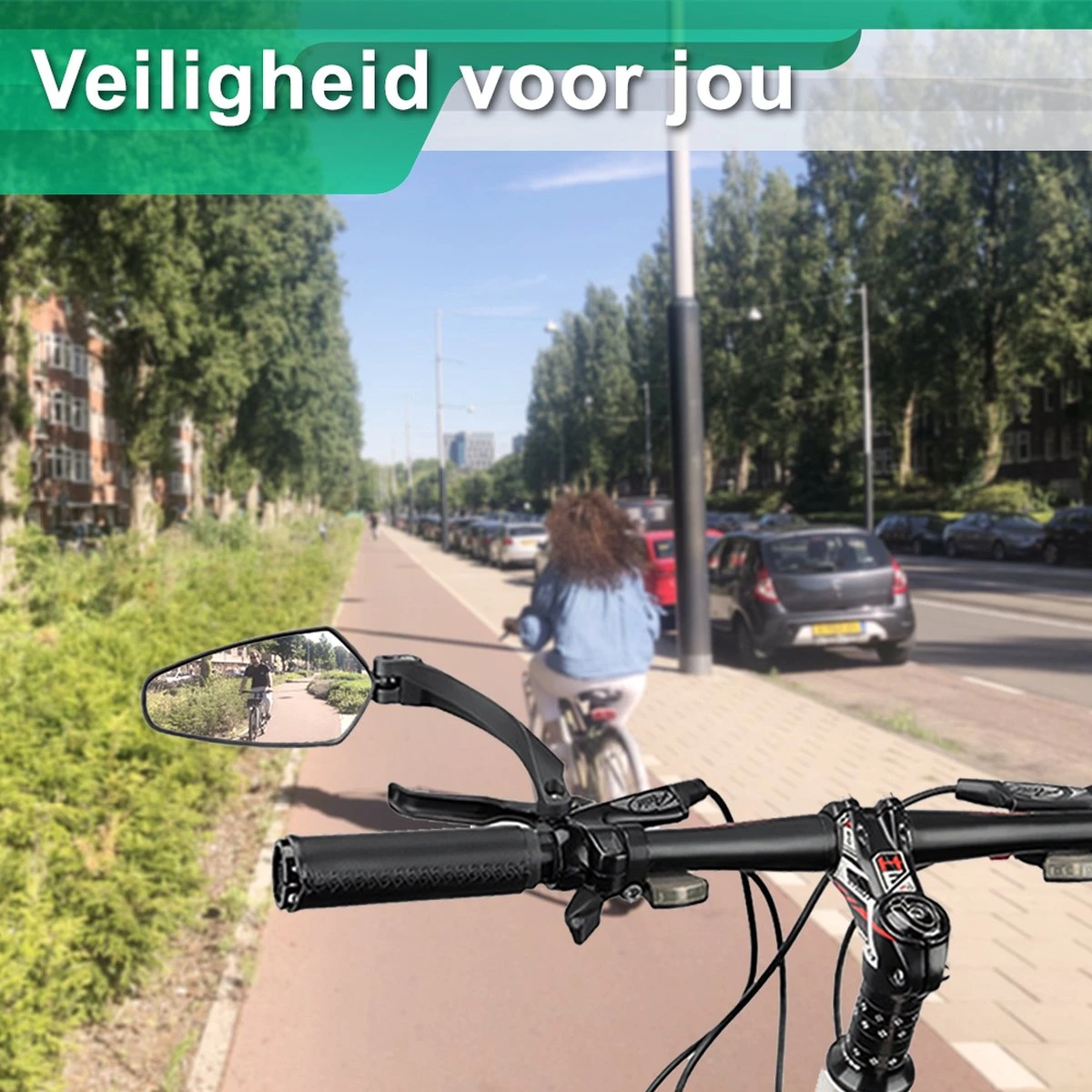Merkloos Fietsspiegel + Reflectiestrip - Links - E-bike - Verstelbaar 360 Graden - Zwart - Image 3