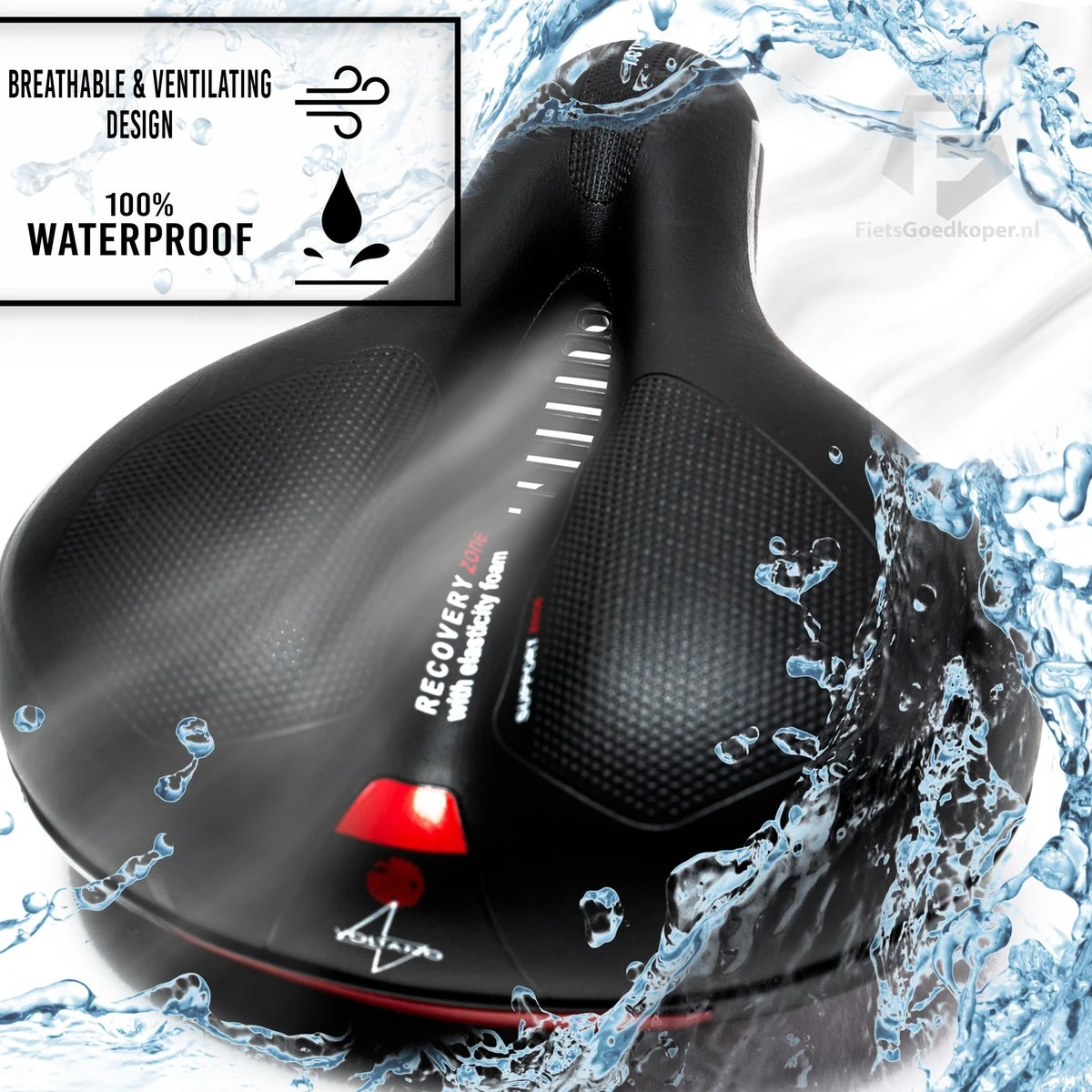 Voltano Fietszadel Met Gelpads - Zwart/Rood - Uitsparing - Zadelvering - Unisex - Incl. Gratis Zadelstrop - Image 5