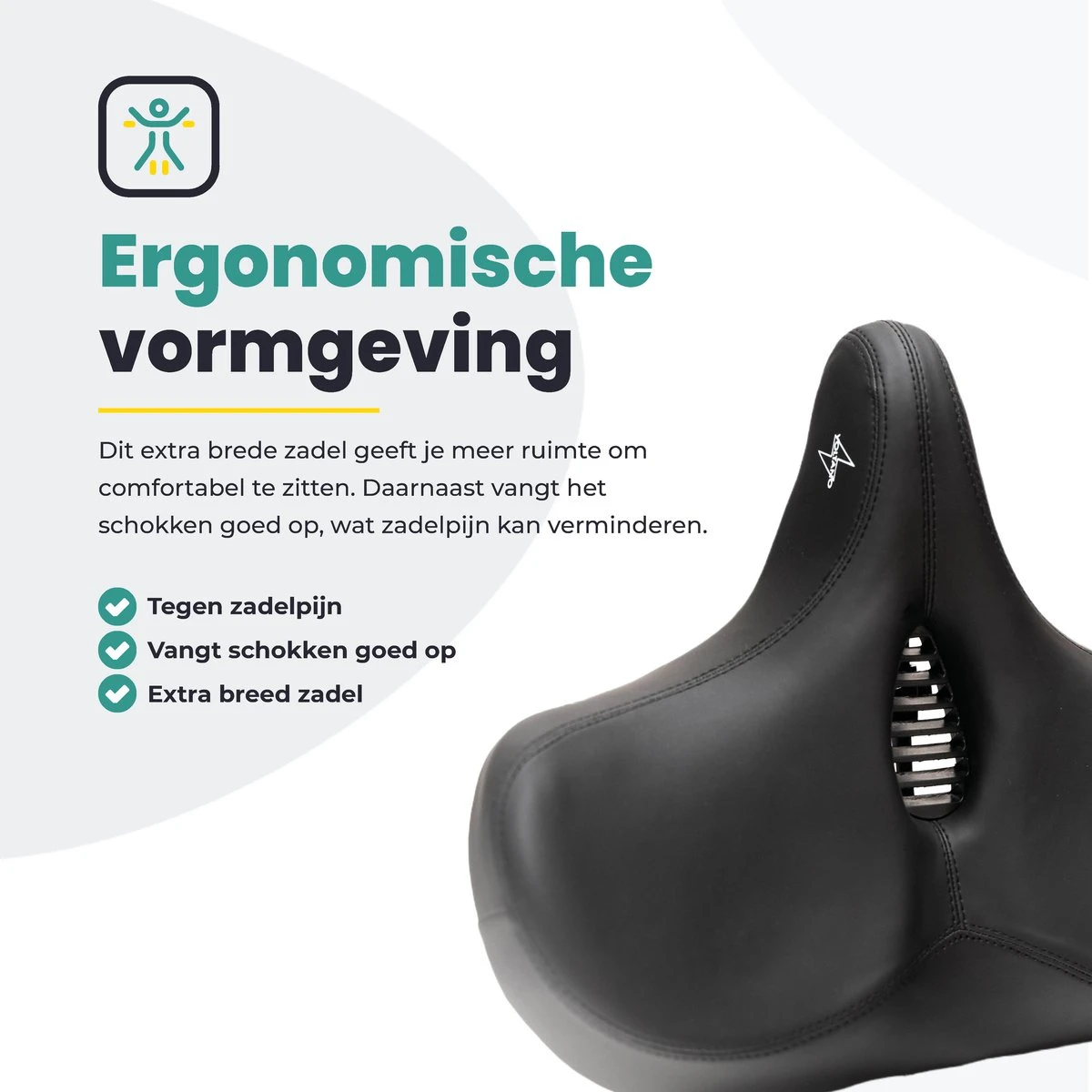 Voltano City XXXL Fietszadel Met Uitsparing – Unisex Extra Breed Fietszadel – Tegen Zadelpijn – 100% Waterdicht – Incl. Gratis Zadelstrop - Zwart - Image 2