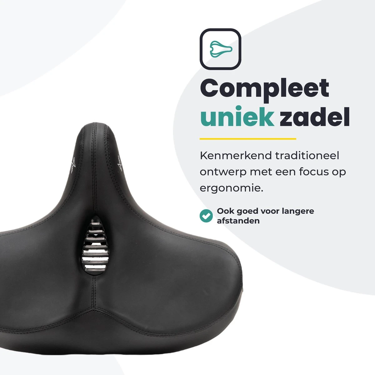 Voltano City XXXL Fietszadel Met Uitsparing – Unisex Extra Breed Fietszadel – Tegen Zadelpijn – 100% Waterdicht – Incl. Gratis Zadelstrop - Zwart - Image 8