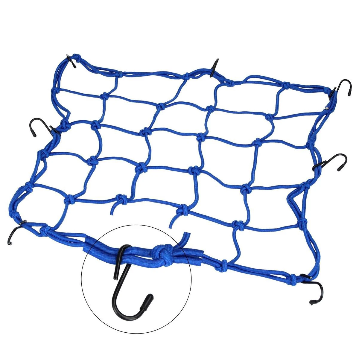 Merkloos Premium Bagagenet Met 8 Haken – 40x40cm – 90x90 Uitgerekt – Blauw | Spin, Motorfiets, Scooter En Fiets - Image 3