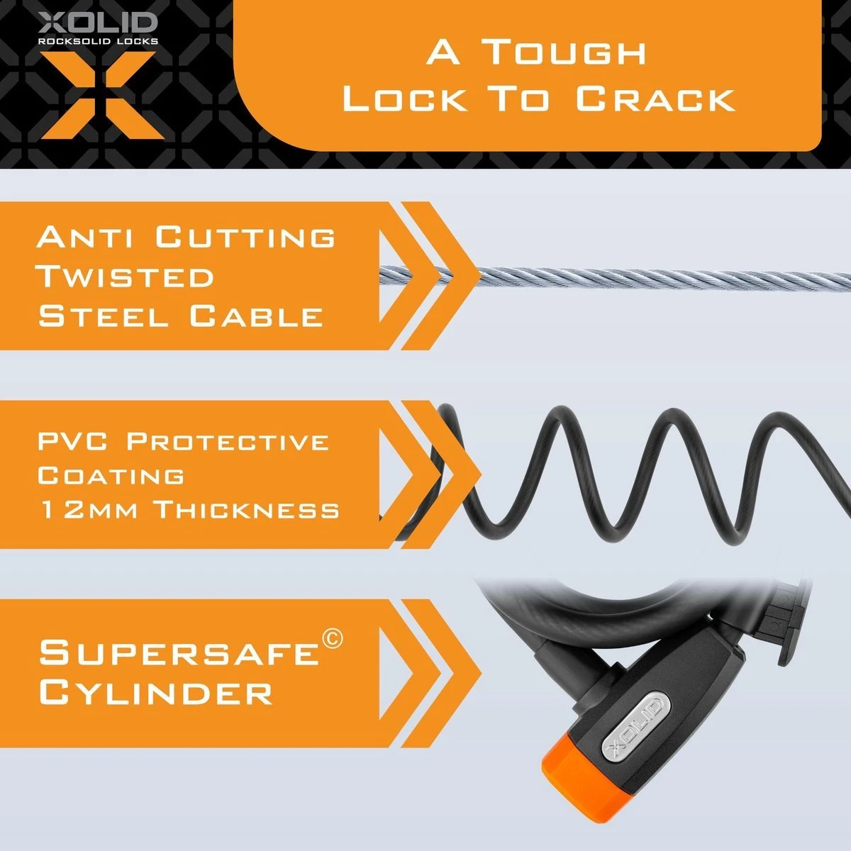 Xolid Kabelslot - Compact Fietsslot Uit Stevige Staalkabel Met 2x Sleutel En Frame Houder - Gebruik Slot Met Fiets - Alternatief Voor Ketting Ringslot Cijferslot Vouwslot Beugelslot - Lengte 120CM Dikte 12MM - Blauw - Image 3