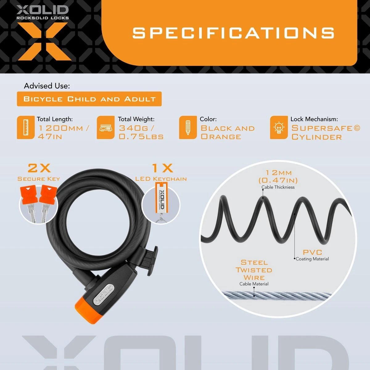 Xolid Kabelslot - Compact Fietsslot Uit Stevige Staalkabel Met 2x Sleutel En Frame Houder - Gebruik Slot Met Fiets - Alternatief Voor Ketting Ringslot Cijferslot Vouwslot Beugelslot - Lengte 120CM Dikte 12MM - Blauw - Image 4