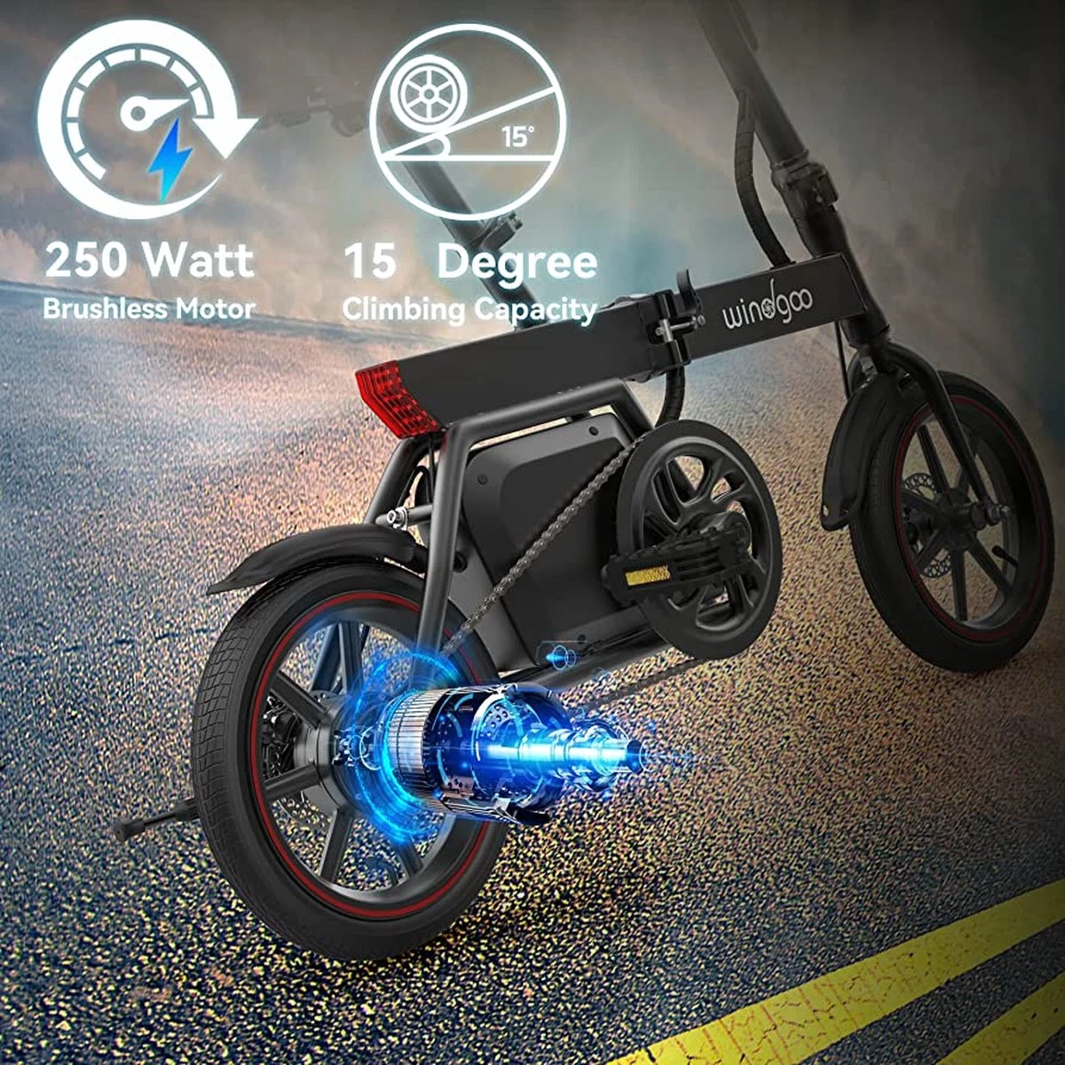 Merkloos Windgoo B20 V3- APP IOS Android - Elektrische Vouwfiets - E Bike - 7.8Ah Batterij - 250W - 14 Inch - 25 KM/H - Zwart - Image 14