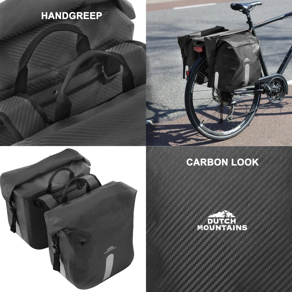 Dutch Mountains Dubbele Fietstas 46 Ltr | 100% Waterdichte Fietstas | Rolltop Sluiting | Reflectoren | Zwart - Image 2
