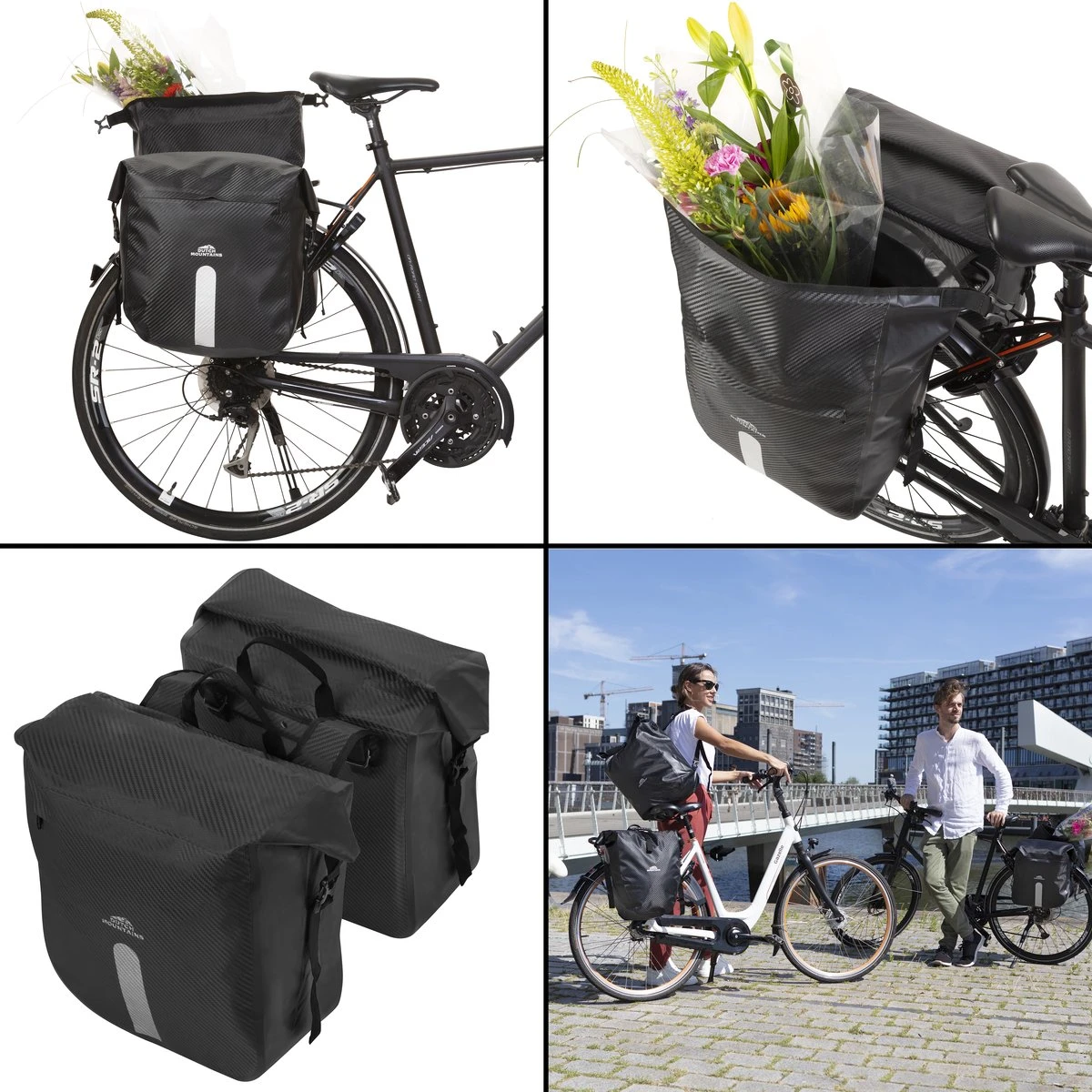 Dutch Mountains Dubbele Fietstas 46 Ltr | 100% Waterdichte Fietstas | Rolltop Sluiting | Reflectoren | Zwart - Image 5
