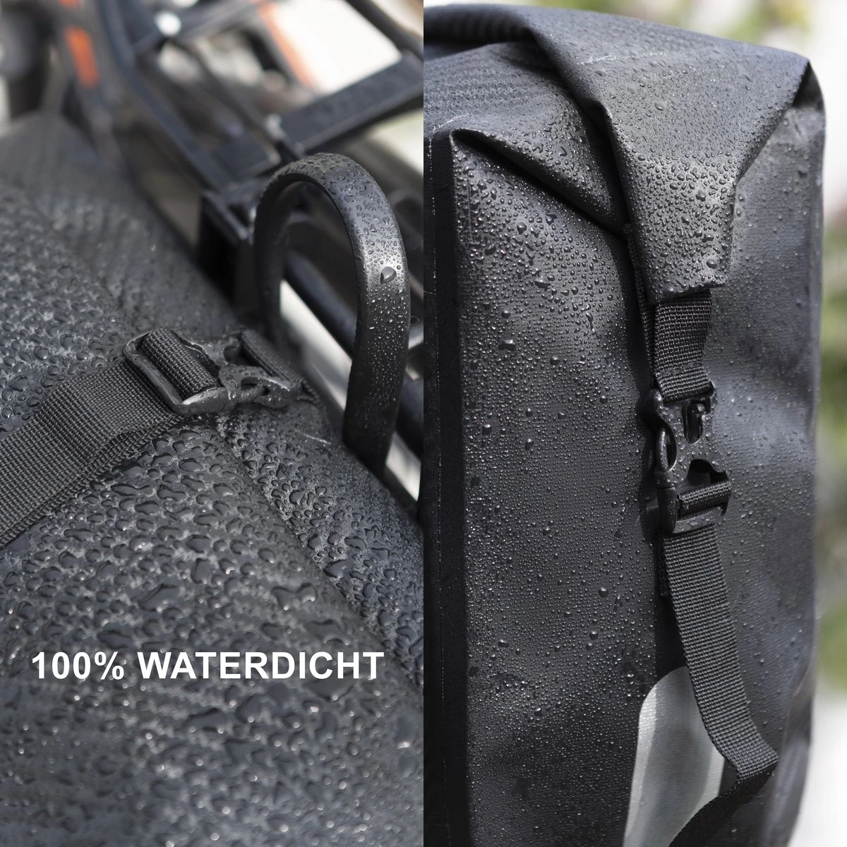 Dutch Mountains Dubbele Fietstas 46 Ltr | 100% Waterdichte Fietstas | Rolltop Sluiting | Reflectoren | Zwart - Image 8
