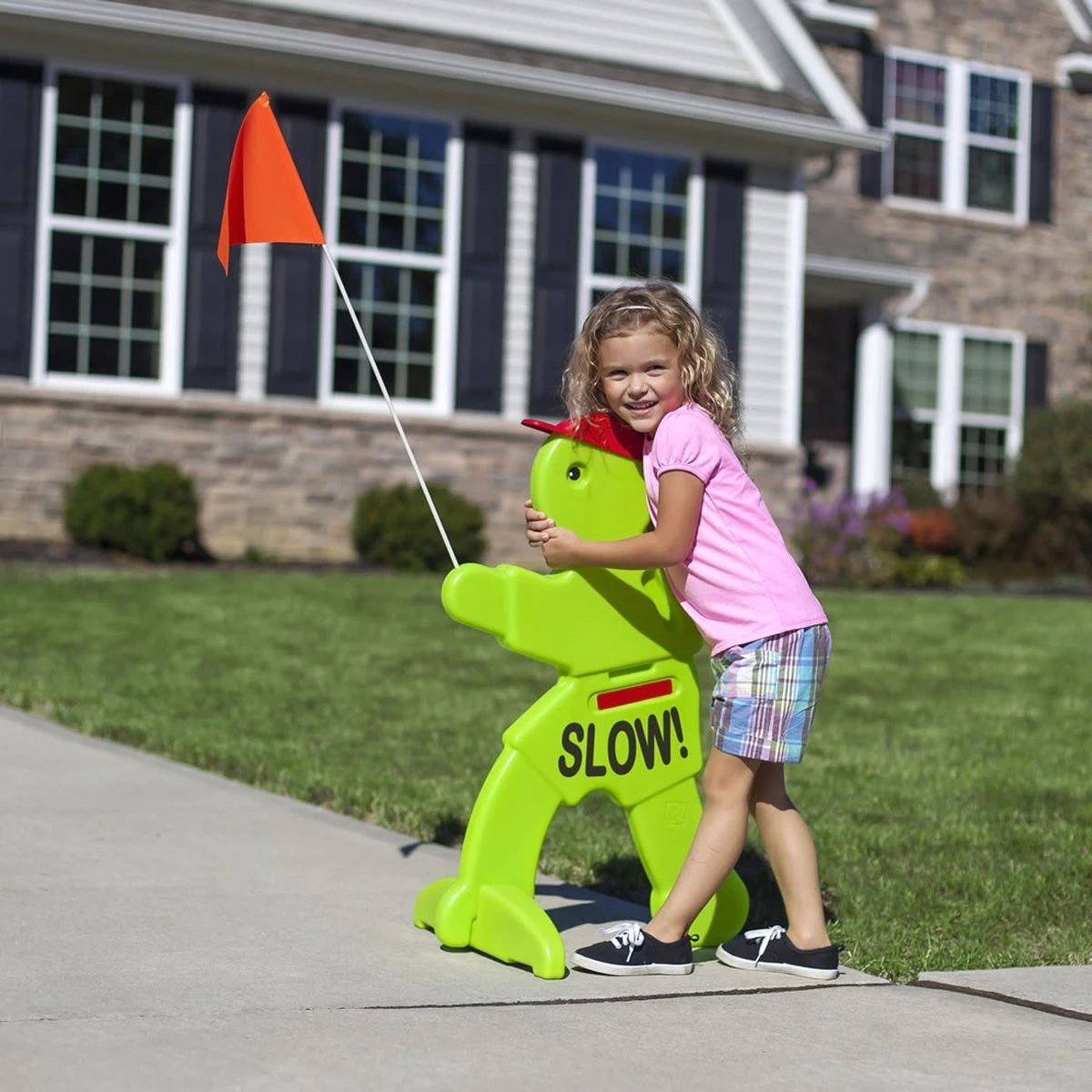 Victor Veilig Met Rode Waarschuwingsvlag - Verkeersmaatje / Verkeerspop In Fluoriserend Groen - Pas Op Spelende Kinderen Waarschuwingsbord Kid Alert - Image 7