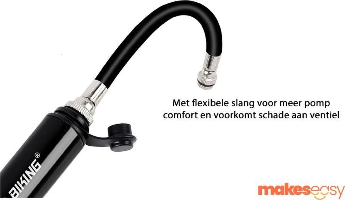 Fietspomp Racefiets | Mini Fietspomp | Met Flexible Slang | 8 Bar | Zwart - Image 2