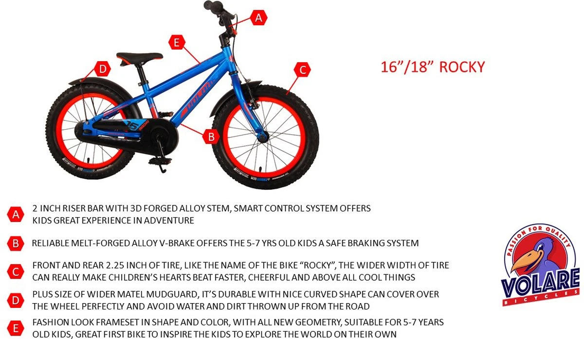 Volare Rocky Kinderfiets - 16 Inch - Zwart Blauw - 95% Afgemonteerd - Prime Collection - Image 7