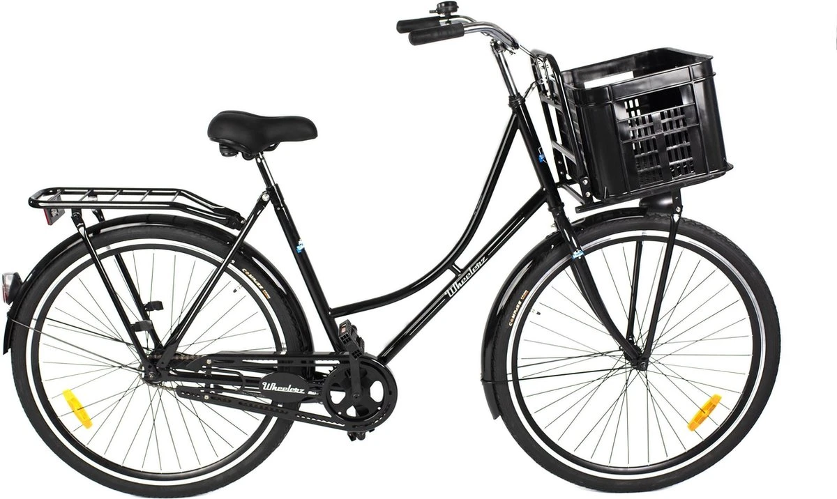 Wheelerz.nl Omafiets 28 Inch / 53cm Zwart | Incl Voordrager & Krat