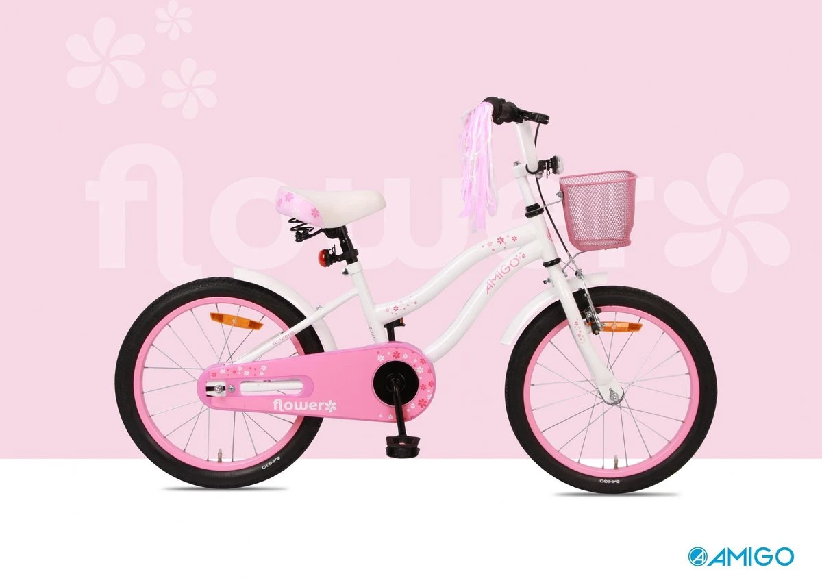Amigo Flower Meisjesfiets - Kinderfiets 18 Inch - Wit - Image 10