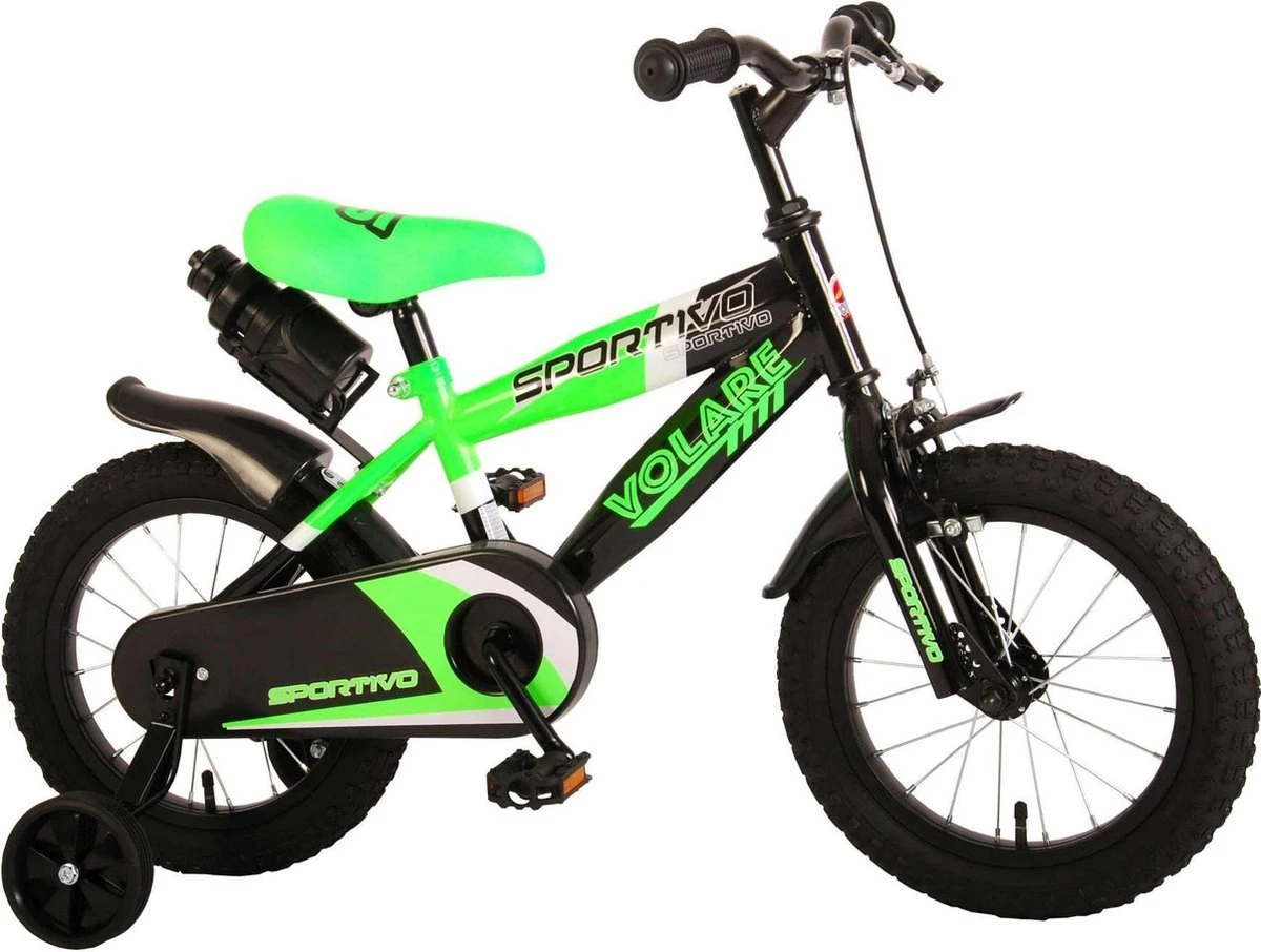 Volare Sportivo Kinderfiets - Jongens - 14 Inch - Neon Groen/Zwart - 95% Afgemonteerd - Image 2