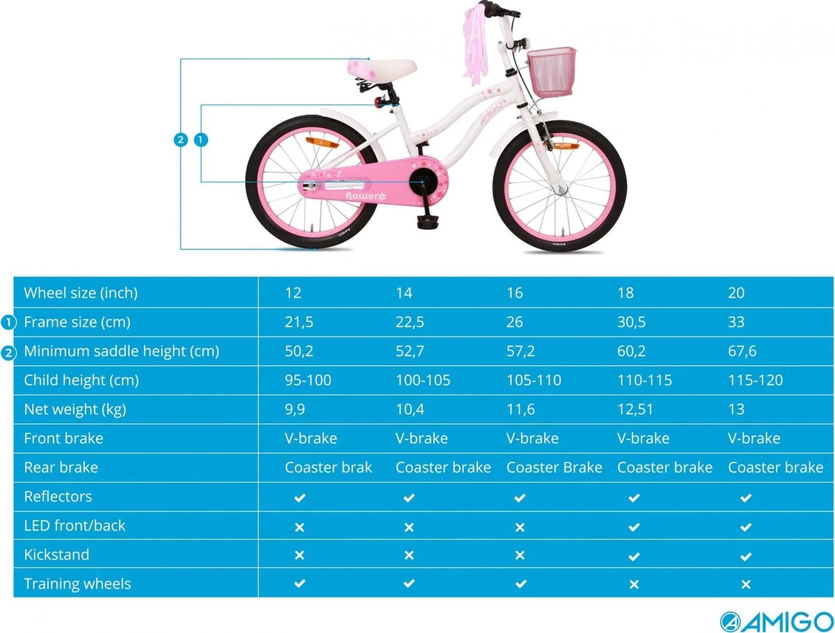 Amigo Flower Meisjesfiets - Kinderfiets 18 Inch - Wit - Image 11