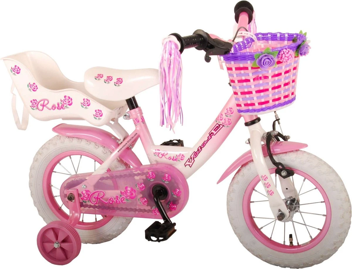 Volare Rose Kinderfiets - 12 Inch - Meisjes - Roze/wit - 95% Afgemonteerd - Image 4