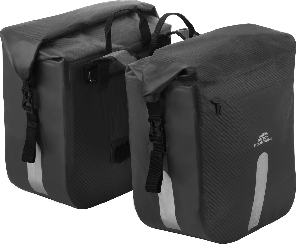 Dutch Mountains Dubbele Fietstas 46 Ltr | 100% Waterdichte Fietstas | Rolltop Sluiting | Reflectoren | Zwart