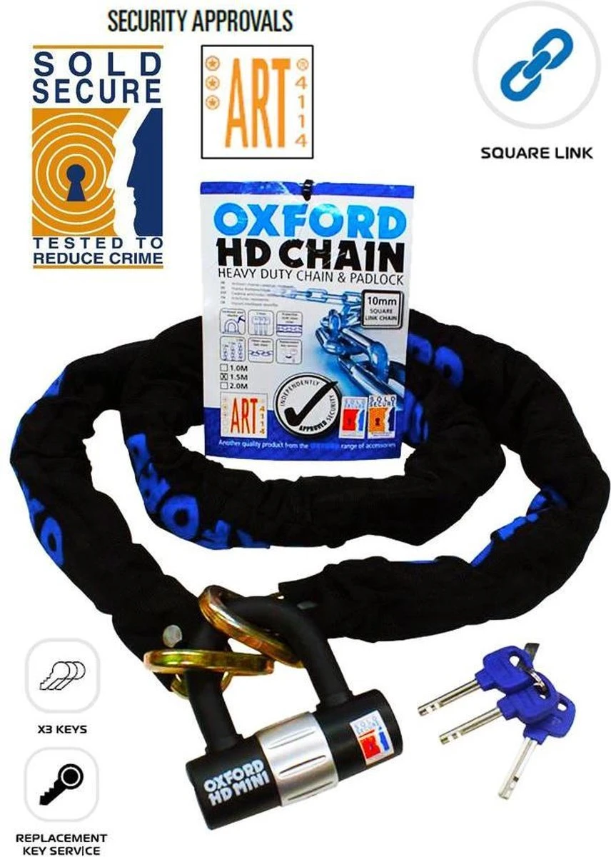 Oxford ART-3 HD 1,5 Meter Fiets En Scooter Kettingslot - ART 3 Gekeurd Sterk Kettingslot - Zwaar Uitgevoerd - Image 4