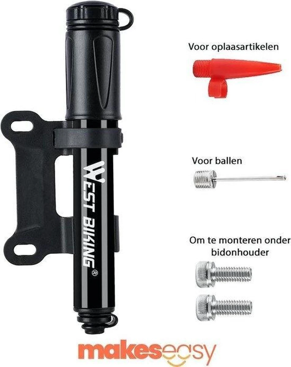 Fietspomp Racefiets | Mini Fietspomp | Met Flexible Slang | 8 Bar | Zwart